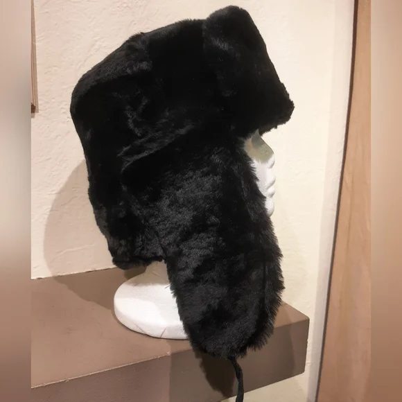 Black Faux Fur Russian Ushanka Hat - Picture 3 of 13